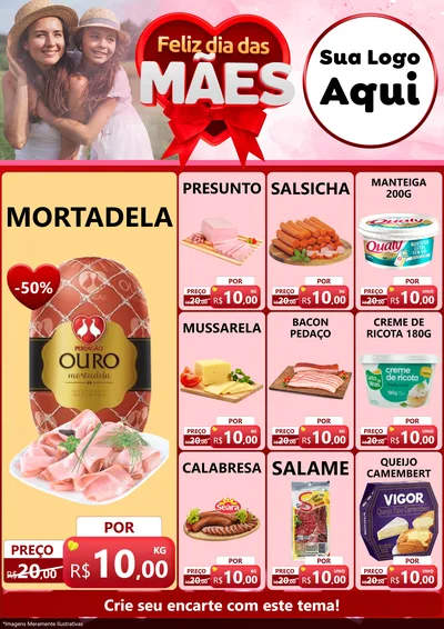 Modelo de Encarte para Encarte A4 Vertical com o tema Feliz Dia Das Mães para Frios e Laticínios