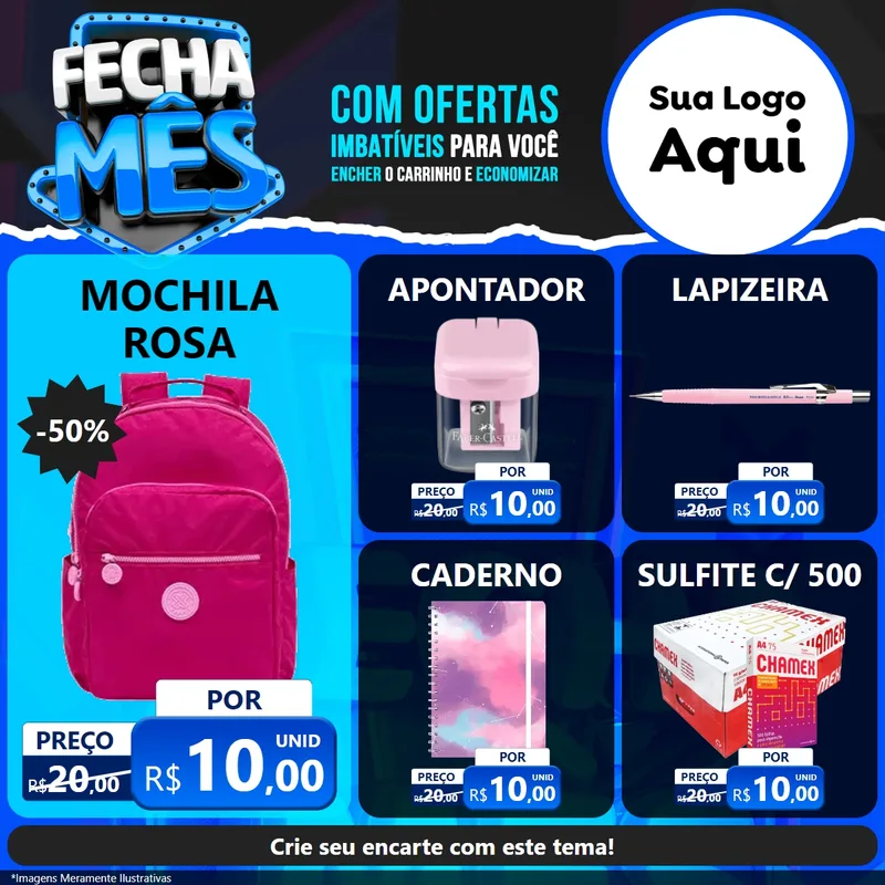 Modelo de Rede Social para Feed Facebook com o tema Fecha Mês para Papelaria