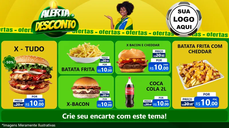 Modelo de TV para TV Horizontal com o tema Alerta de Desconto para Hamburgueria