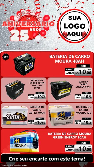 Modelo de TV para TV Vertical com o tema Promoção de Aniversário - 25Anos para Baterias Elétricas