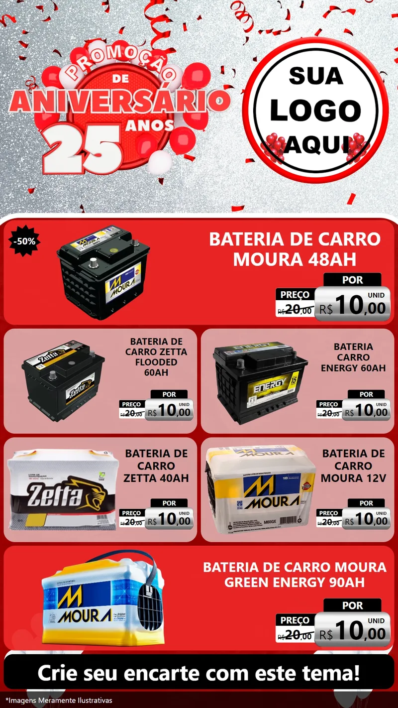 Modelo de TV para TV Vertical com o tema Promoção de Aniversário - 25Anos para Baterias Elétricas