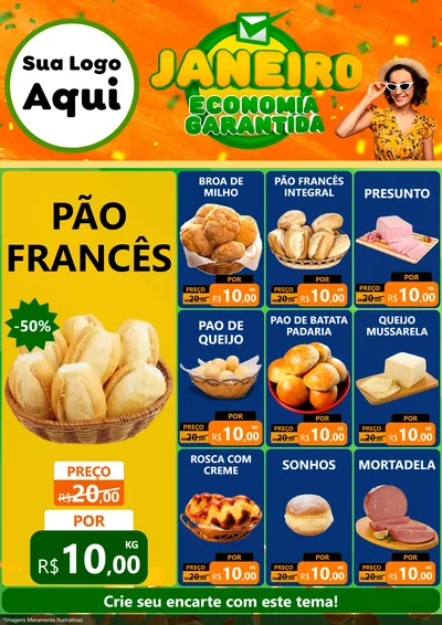 Modelo de Encarte para Encarte A4 Vertical com o tema Janeiro - Economia Garantida para Padaria