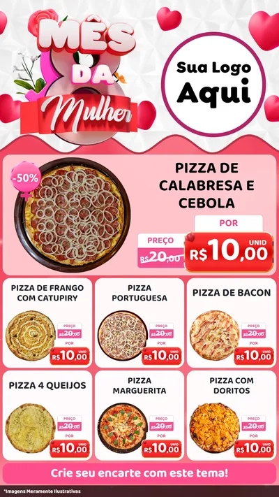 Modelo de Rede Social para Stories com o tema Mês da Mulher para Pizzaria