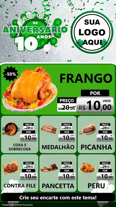 Modelo de Rede Social para Stories com o tema Promoção de Aniversário - 10 Anos para Assados