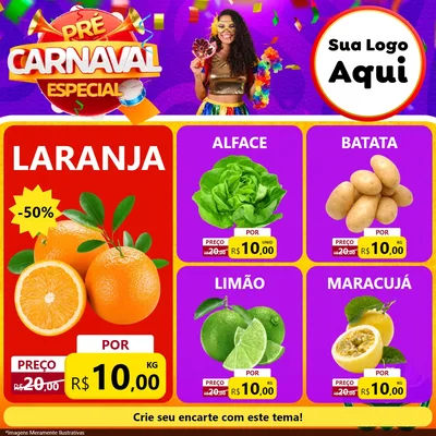 Modelo de Rede Social para Feed Facebook com o tema Pré-Carnaval Especial para Hortifrúti