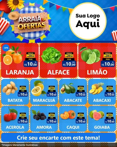 Modelo de Rede Social para Feed Instagram com o tema Arraiá de Ofertas para Hortifrúti