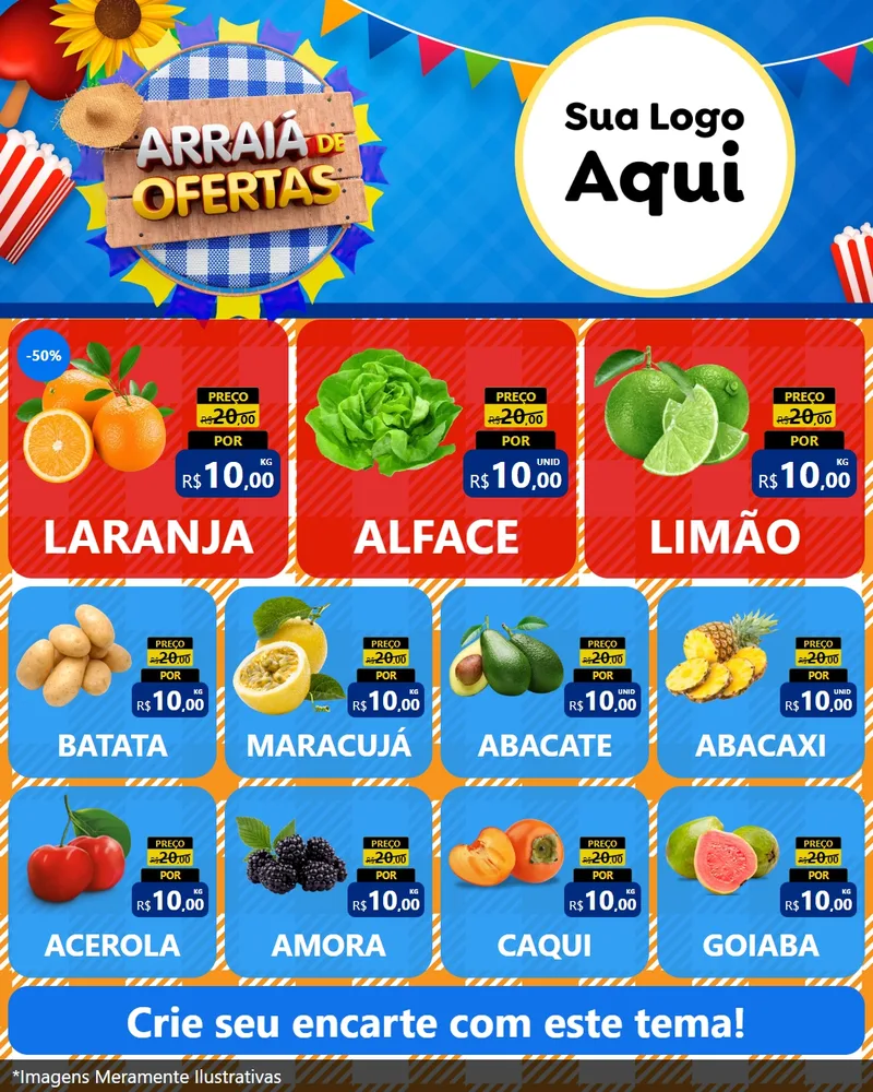 Modelo de Rede Social para Feed Instagram com o tema Arraiá de Ofertas para Hortifrúti