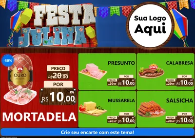Modelo de Encarte para Encarte A4 Horizontal com o tema Festa Julina para Frios e Laticínios