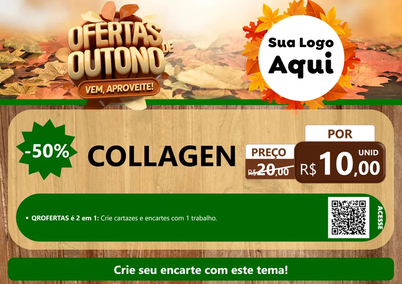 Modelo de Cartaz para Cartaz A4 Horizontal com o tema Ofertas de Outono - Vem, Aproveite! para Suplementos alimentares