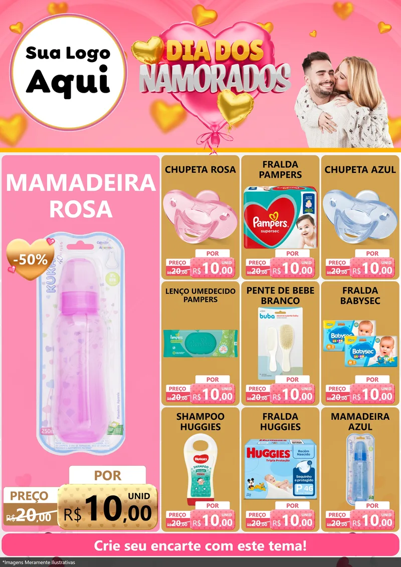 Modelo de Encarte para Encarte A4 Vertical com o tema Dia dos Namorados para Bebês