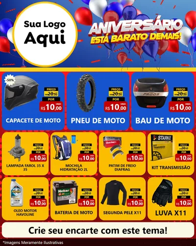Modelo de Rede Social para Feed Instagram com o tema Aniversário para Moto peças