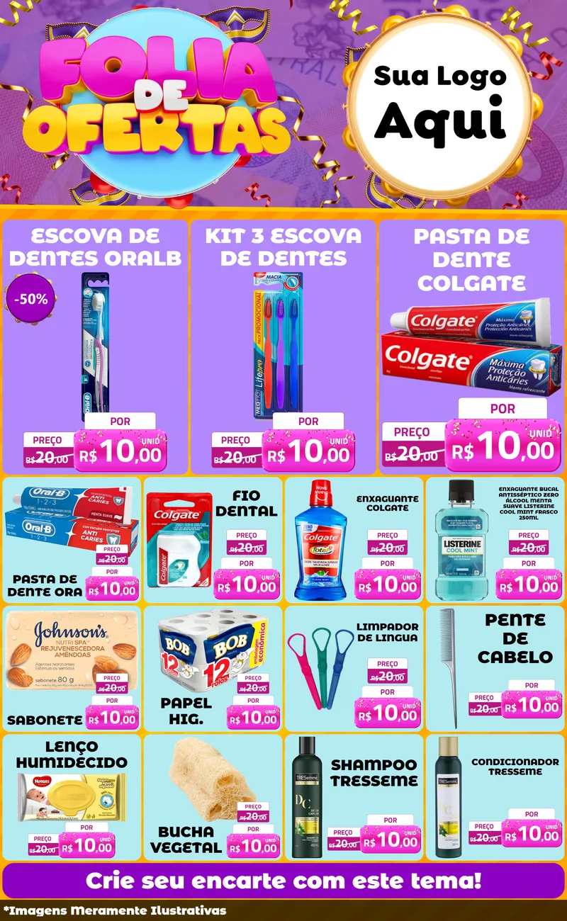 Modelo de Encarte para Encarte Grande com o tema Folia de Ofertas para Higiene Pessoal