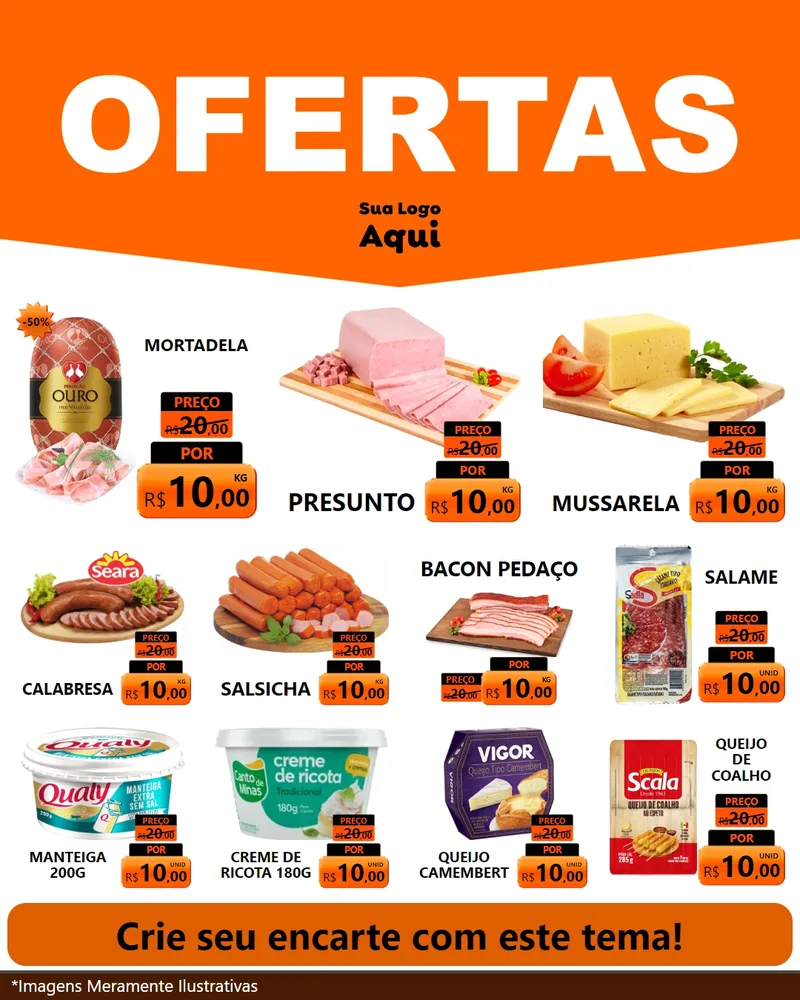Modelo de Rede Social para Feed Instagram com o tema Ofertas Laranja Cartaz para Frios e Laticínios