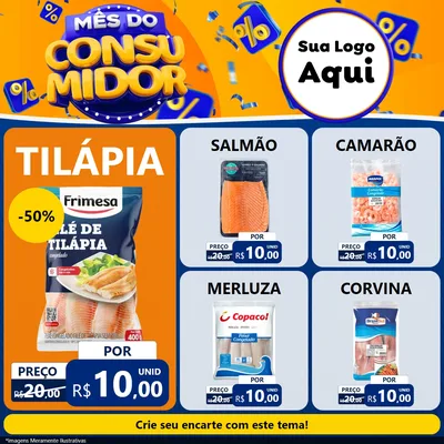 Modelo de Rede Social para Feed Facebook com o tema Mês do Consumidor para Peixaria