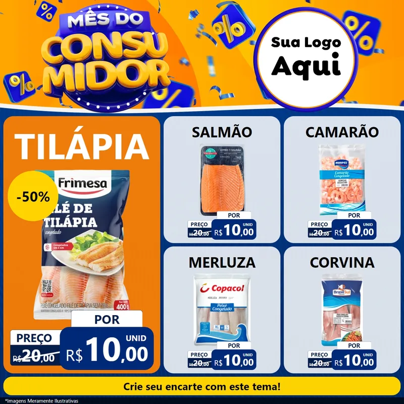 Modelo de Rede Social para Feed Facebook com o tema Mês do Consumidor para Peixaria