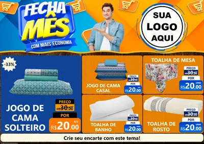 Modelo de Encarte para Encarte A4 Horizontal com o tema Fecha Mês Com Mais Economia para Cama, Mesa e Banho
