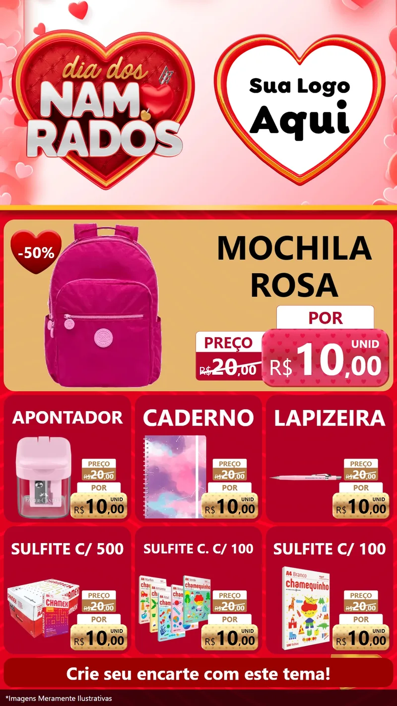 Modelo de Rede Social para Stories com o tema Dia dos Namorados para Papelaria