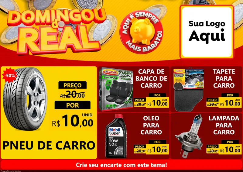 Modelo de Encarte para Encarte A4 Horizontal com o tema Domingou do Real para Auto peças