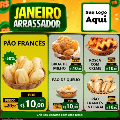 Modelo de Rede Social para Feed Facebook com o tema Janeiro Arrasador para Padaria
