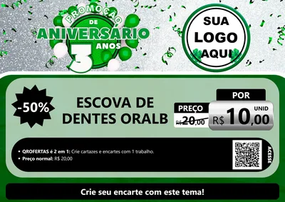 Modelo de Cartaz para Cartaz A4 Horizontal com o tema Promoção de Aniversário - 3 Anos para Higiene Pessoal