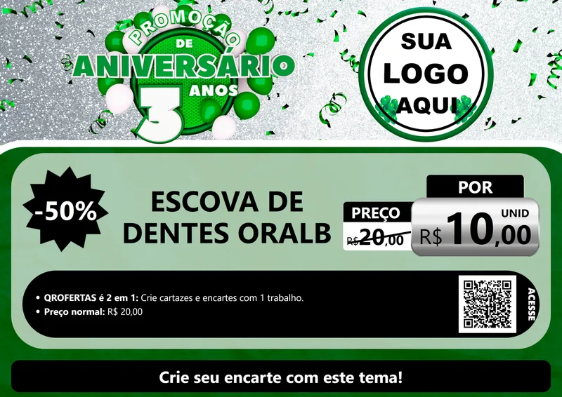 Modelo de Cartaz para Cartaz A4 Horizontal com o tema Promoção de Aniversário - 3 Anos para Higiene Pessoal