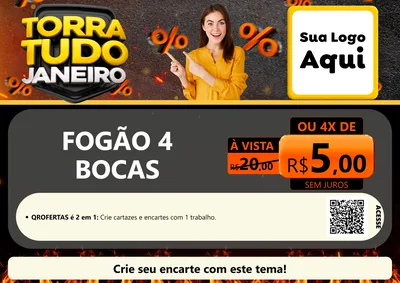 Modelo de Cartaz para Cartaz A4 Horizontal com o tema Torra Tudo Janeiro para Móveis e Eletro