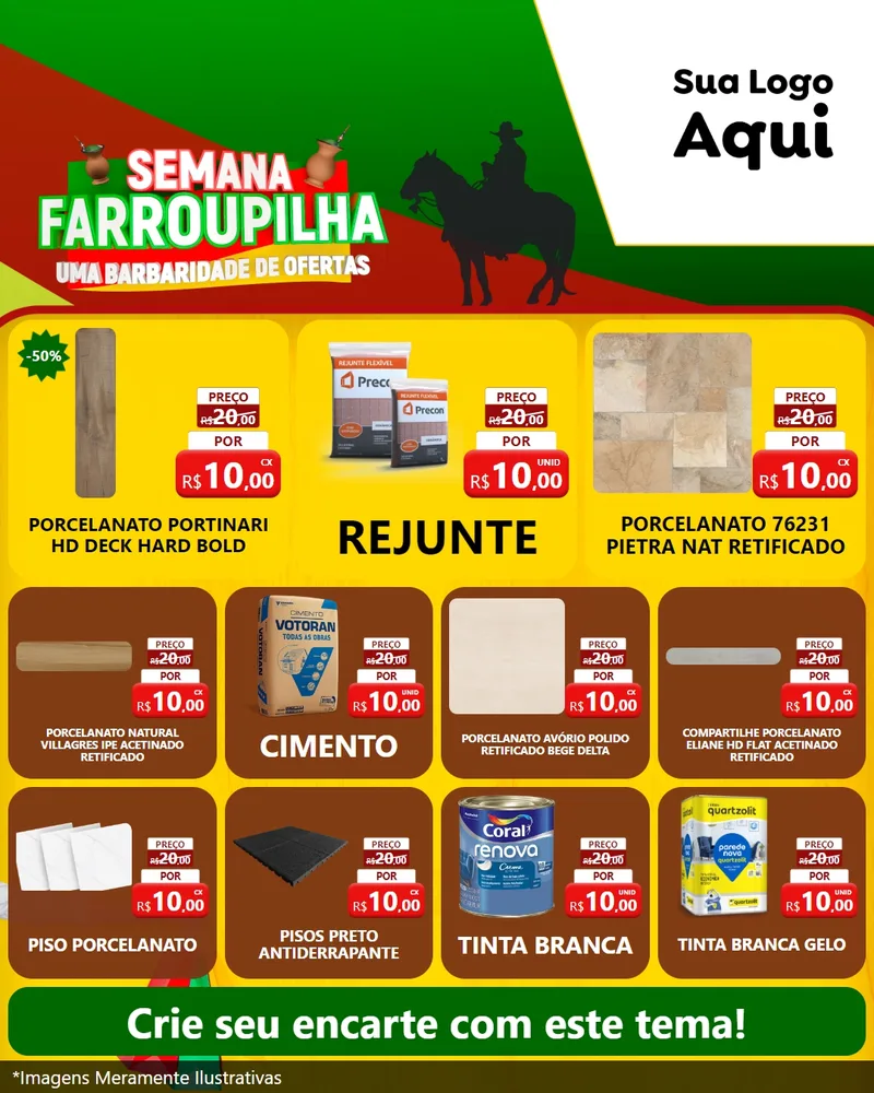 Modelo de Rede Social para Feed Instagram com o tema Semana Farroupilha - Uma Barbaridade de Ofertas para Pisos e revestimentos