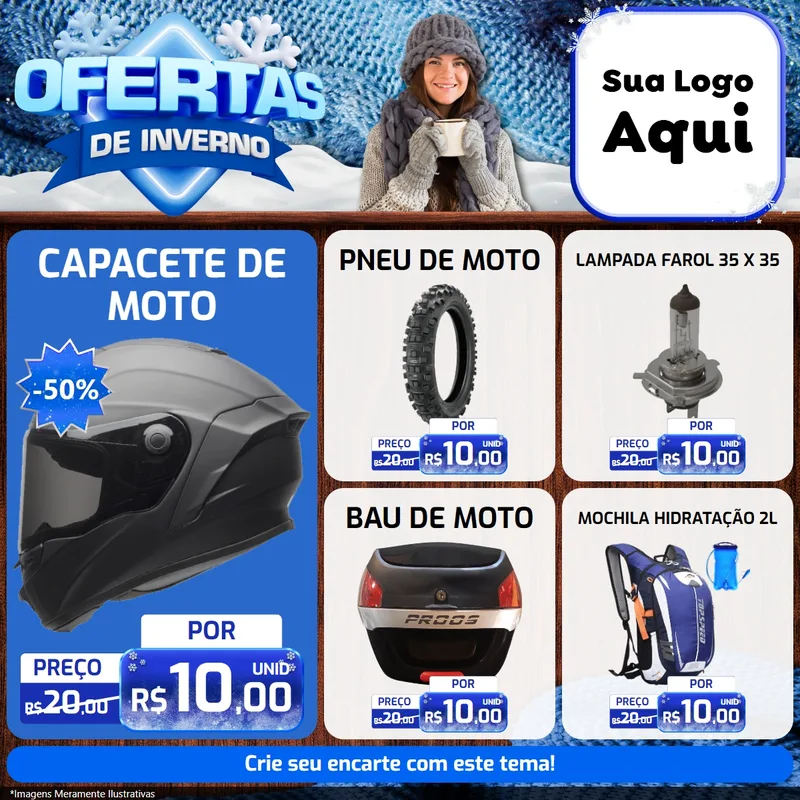 Modelo de Rede Social para Feed Facebook com o tema Ofertas de Inverno para Moto peças