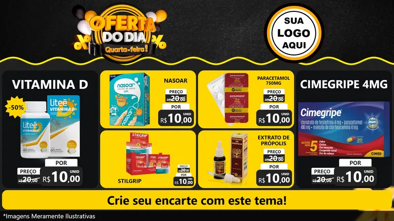 Modelo de TV para TV Horizontal com o tema Oferta do Dia - Quarta Feira! para Farmácia