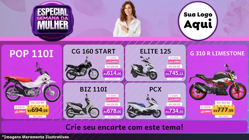 Modelo de TV para TV Horizontal com o tema Especial Semana da Mulher para Concessionaria de Motos