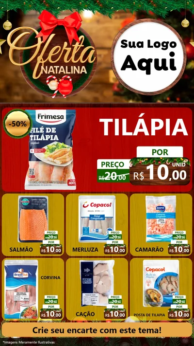 Modelo de Rede Social para Stories com o tema Ofertas Natalina para Peixaria