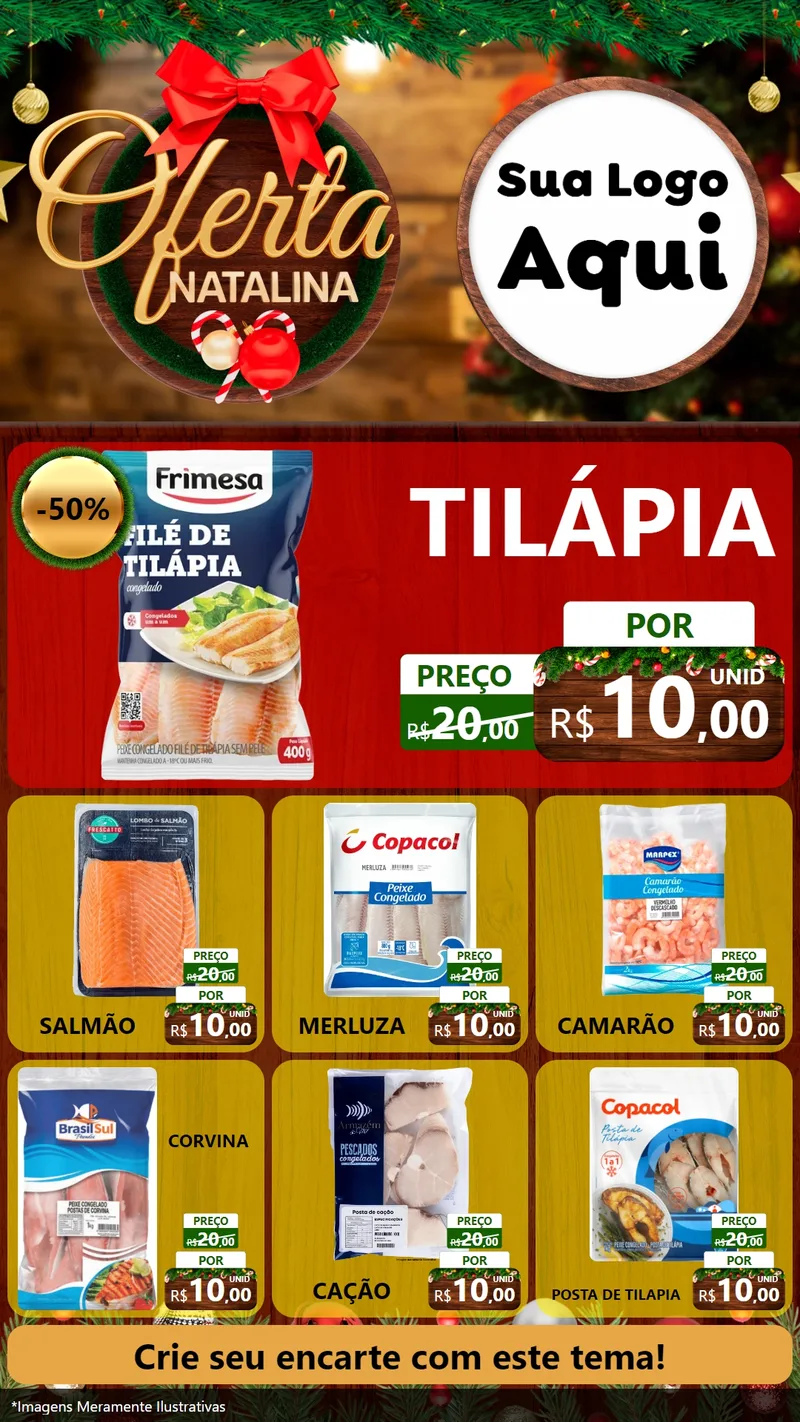 Modelo de Rede Social para Stories com o tema Ofertas Natalina para Peixaria