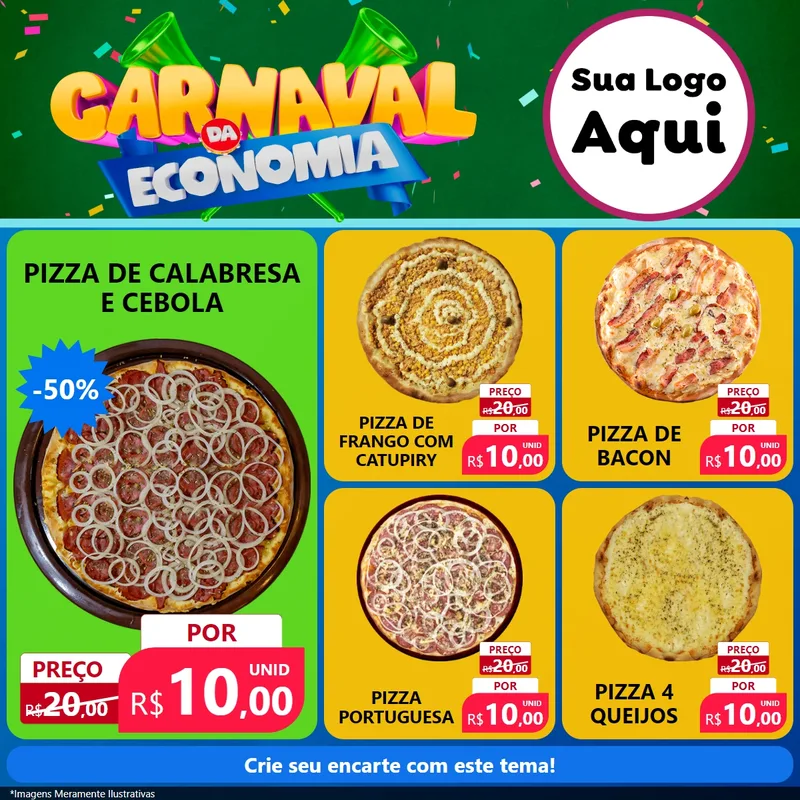 Modelo de Rede Social para Feed Facebook com o tema Carnaval da Economia para Pizzaria