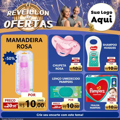 Modelo de Rede Social para Feed Facebook com o tema Réveillon de Ofertas para Bebês