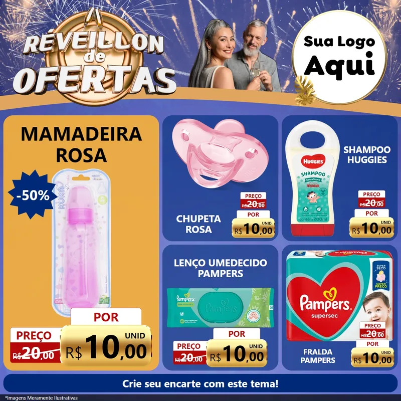 Modelo de Rede Social para Feed Facebook com o tema Réveillon de Ofertas para Bebês