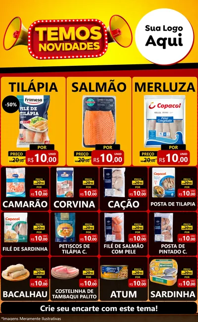 Modelo de Encarte para Encarte Grande com o tema Temos Novidades para Peixaria
