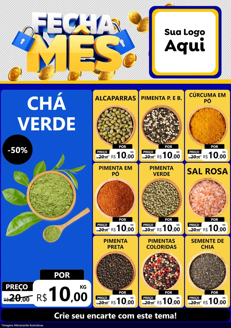 Modelo de Encarte para Encarte A4 Vertical com o tema Fecha Mês para Produtos Naturais