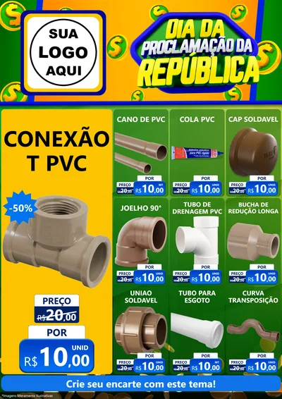 Modelo de Encarte para Encarte A4 Vertical com o tema Dia Da Proclamação da República para Tubos e conexões