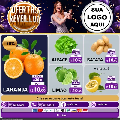 Modelo de Rede Social para Feed Facebook com o tema Ofertas de Réveillon para Hortifrúti