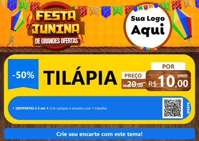 Modelo de Cartaz para Cartaz A4 Horizontal com o tema Festa Junina de Grandes Ofertas para Peixaria