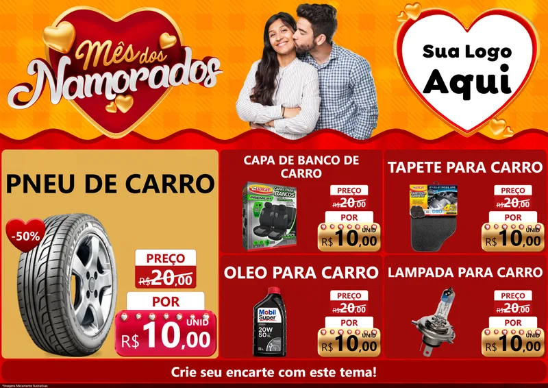 Modelo de Encarte para Encarte A4 Horizontal com o tema Mês dos Namorados para Auto peças