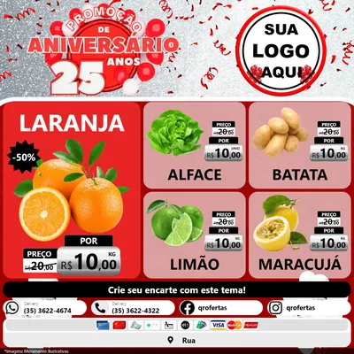 Modelo de Rede Social para Feed Facebook com o tema Promoção de Aniversário - 25Anos para Hortifrúti