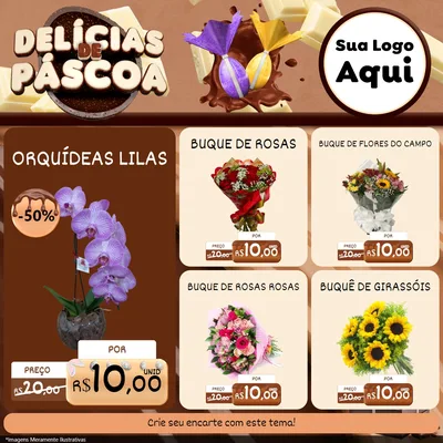 Modelo de Rede Social para Feed Facebook com o tema Delícias de Páscoa para Floricultura e jardim