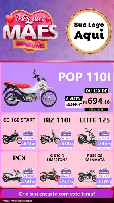 Modelo de Rede Social para Stories com o tema Mês das Mães Imperdível para Concessionaria de Motos