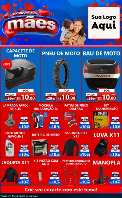 Modelo de Encarte para Encarte Grande com o tema Promoção das Mães para Moto peças