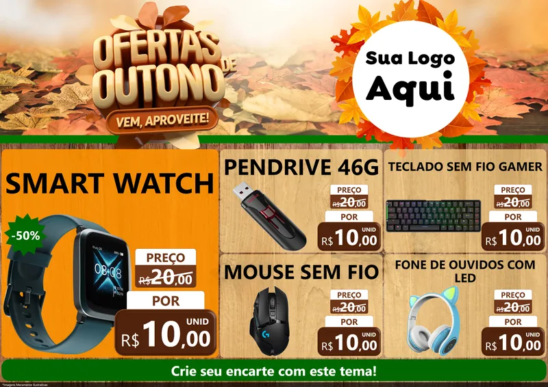 Modelo de Encarte para Encarte A4 Horizontal com o tema Ofertas de Outono - Vem, Aproveite! para Informática