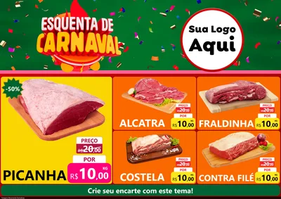 Modelo de Encarte para Encarte A4 Horizontal com o tema Esquenta de Carnaval para Açougue