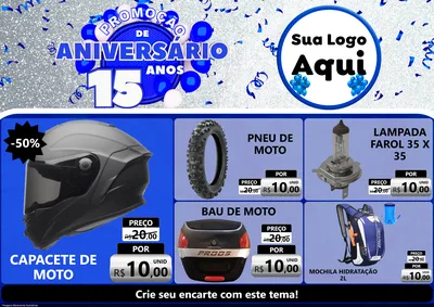Modelo de Encarte para Encarte A4 Horizontal com o tema Promoção de Aniversário - 15 Anos para Moto peças