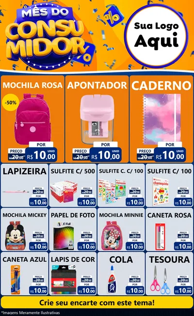 Modelo de Encarte para Encarte Grande com o tema Mês do Consumidor para Papelaria
