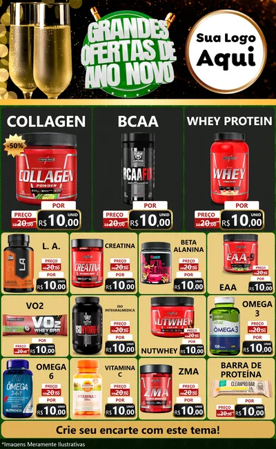 Modelo de Encarte para Encarte Grande com o tema Grandes Ofertas de Ano Novo para Suplementos alimentares